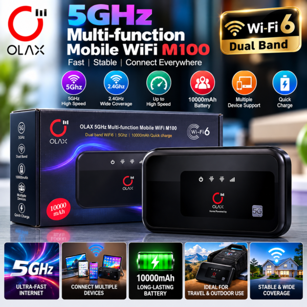 OLAX 5GHz Multi-Function Mobile WiFi M100 – Wi-Fi 6 Dual-Band Portable Router