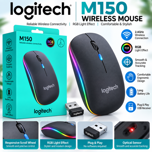 Logitech M150 Wireless Mouse – RGB Light Effect, USB Receiver