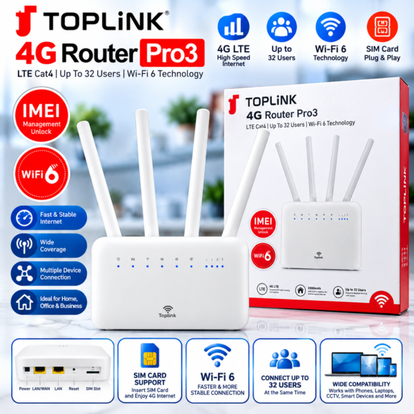 TOPLINK 4G Router Pro3 – LTE Cat4, Wi-Fi 6, Up to 32 Users